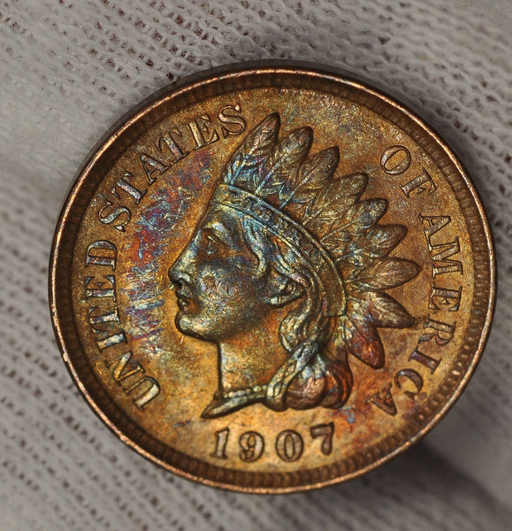 1907 Indian Head Cent Penny RB - Gem Unc From Original Roll - Garden State Coins