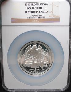 2013 Isle Of Man High Relief Angel PF69 NGC 5oz Silver Ultra Cameo - Garden State Coins