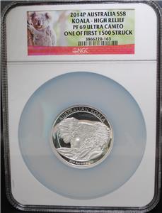 2014 Australia $8 5oz Silver Coin High Relief NGC PF69 First 1500 struck - Garden State Coins