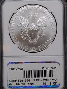 2013 S American Silver Eagle First Releases MS69 NGC - Garden State Coins