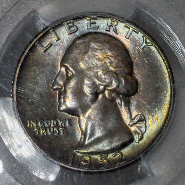 1952 P Washington Quarter MS64 PCGS with rainbow toning - Garden State Coins