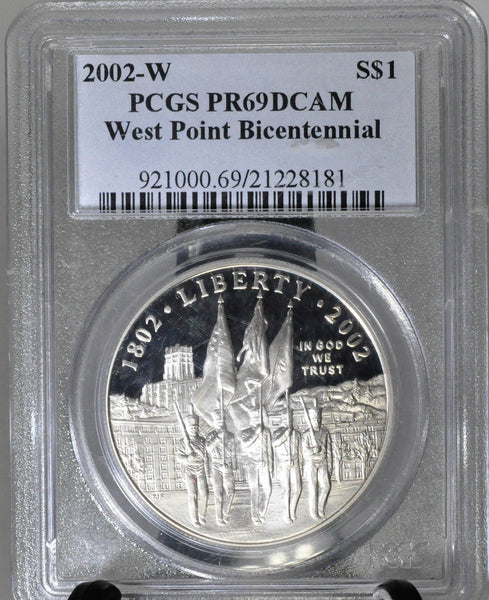 2002 W West Point Bicentennial Silver Proof PR69 PCGS Commemorative Silver Dollar with Patch - Garden State Coins