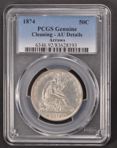 1874 Seated Liberty Silver Half Dollar 50C - PCGS AU Details - ARROWS Semi PL - Garden State Coins