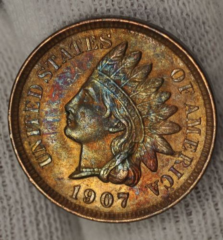 1907 Indian Head Cent Penny RB - Gem Unc From Original Roll - Garden State Coins